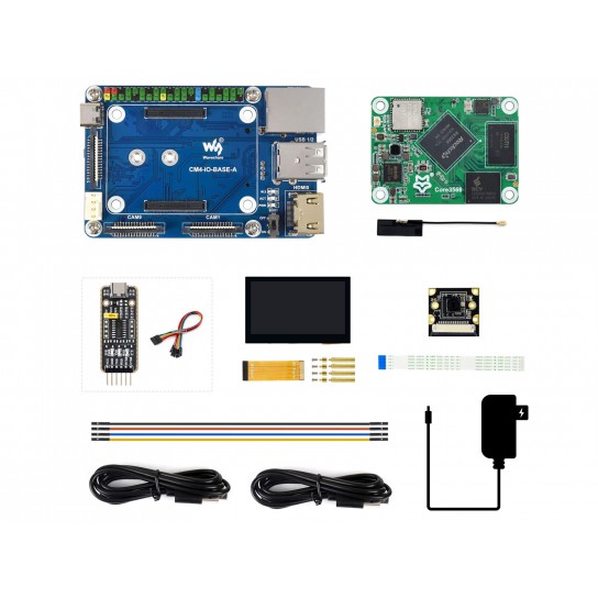 Core3566104032 Module, CM4 Base Board + 4.3inch touch Display + Camera Kit, Rockchip RK3566 Quad-core Processor, Compatible With Raspberry Pi CM4	