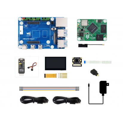 Core3566104032 Module, CM4 to Pi4B Adapter Board + 4.3inch touch Display + Camera Kit, Rockchip RK3566 Quad-core Processor, Compatible With Raspberry Pi CM4	