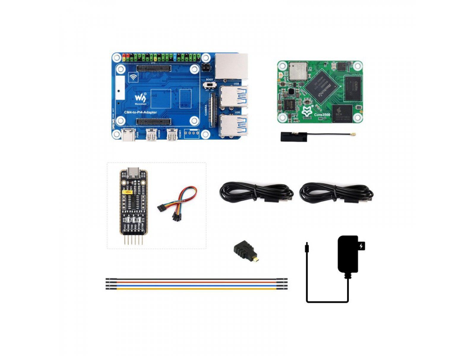 Core3566102032 Module, CM4 to Pi4B Adapter Board Kit, Rockchip RK3566 Quad-core Processor, Compatible With Raspberry Pi CM4	
