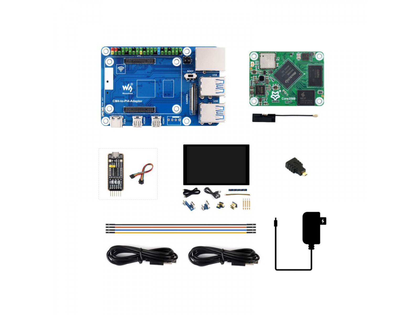 Core3566104032 Module, CM4 to Pi4B Adapter Board + 8inch touch Display Kit, Rockchip RK3566 Quad-core Processor, Compatible With Raspberry Pi CM4	