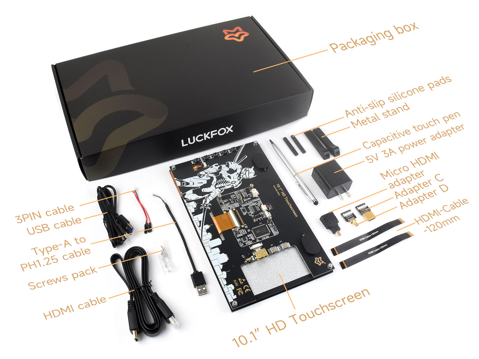 10.1inch HD Capacitive Touch Screen, 1024×600 Resolution, HDMI Interface, IPS Display, 10-Point Touch