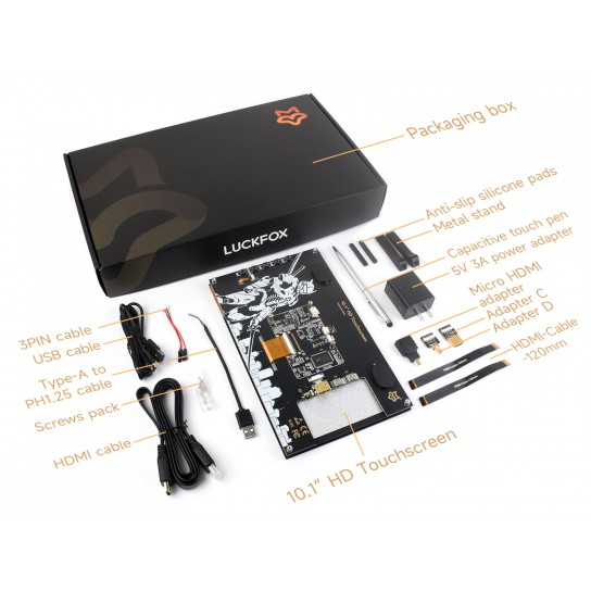 10.1inch HD Capacitive Touch Screen, 1024×600 Resolution, HDMI Interface, IPS Display, 10-Point Touch