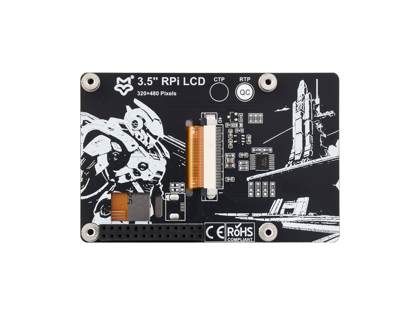 3.5inch Resistive Touch Display for Raspberry Pi, IPS Panel, 320×480 Resolution, 5-point Touch