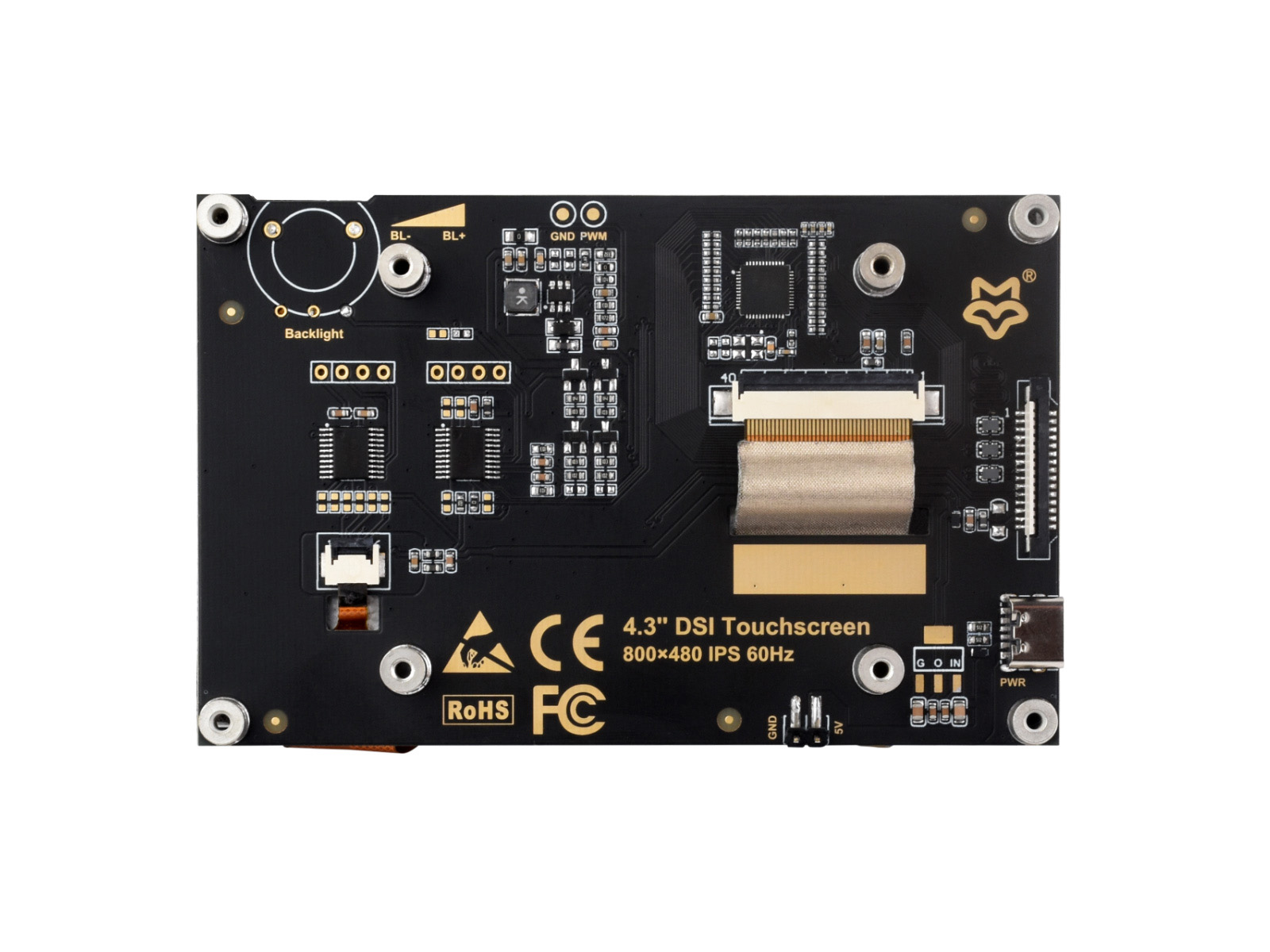 4.3inch DSI Capacitive Touch Display, 800×480 Pixels, DSI Interface, IPS Panel, 178° Wide Viewing Angle, Up To 5-point Touch