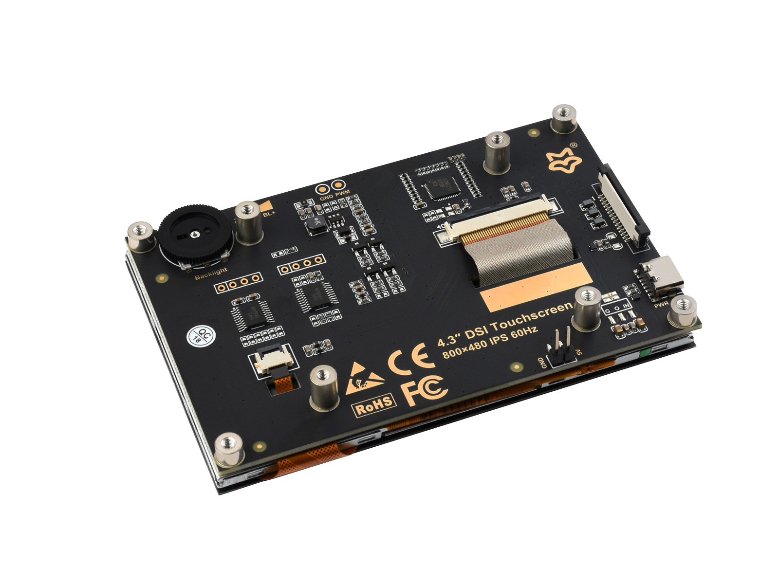 4.3inch DSI Capacitive Touch Display, 800×480 Pixels, DSI Interface, IPS Panel, 178° Wide Viewing Angle, Up To 5-point Touch
