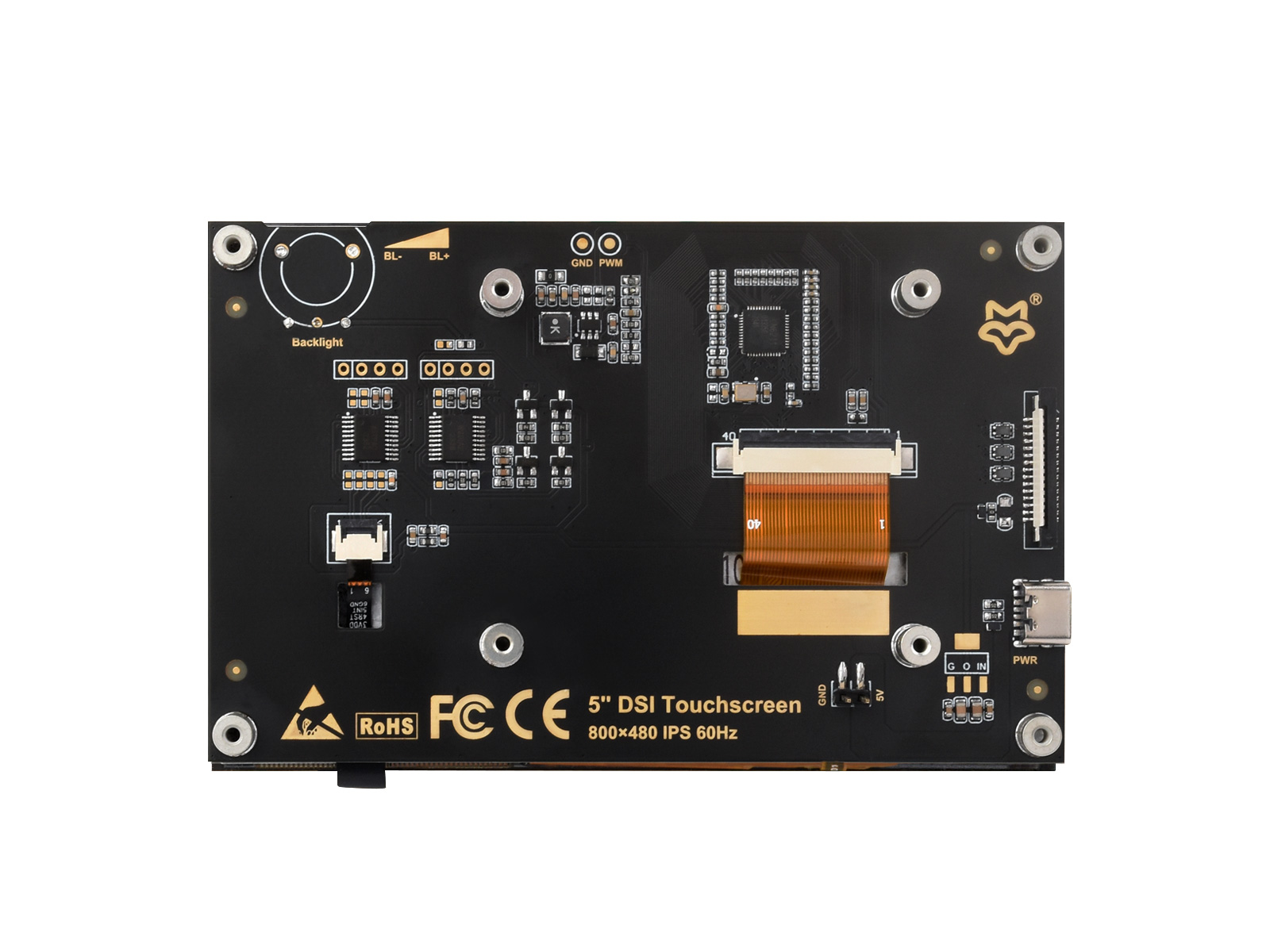 5inch DSI Capacitive Touch Display, 800×480 Pixels, DSI Interface, IPS Panel, 178° Wide Viewing Angle, Up To 5-point Touch