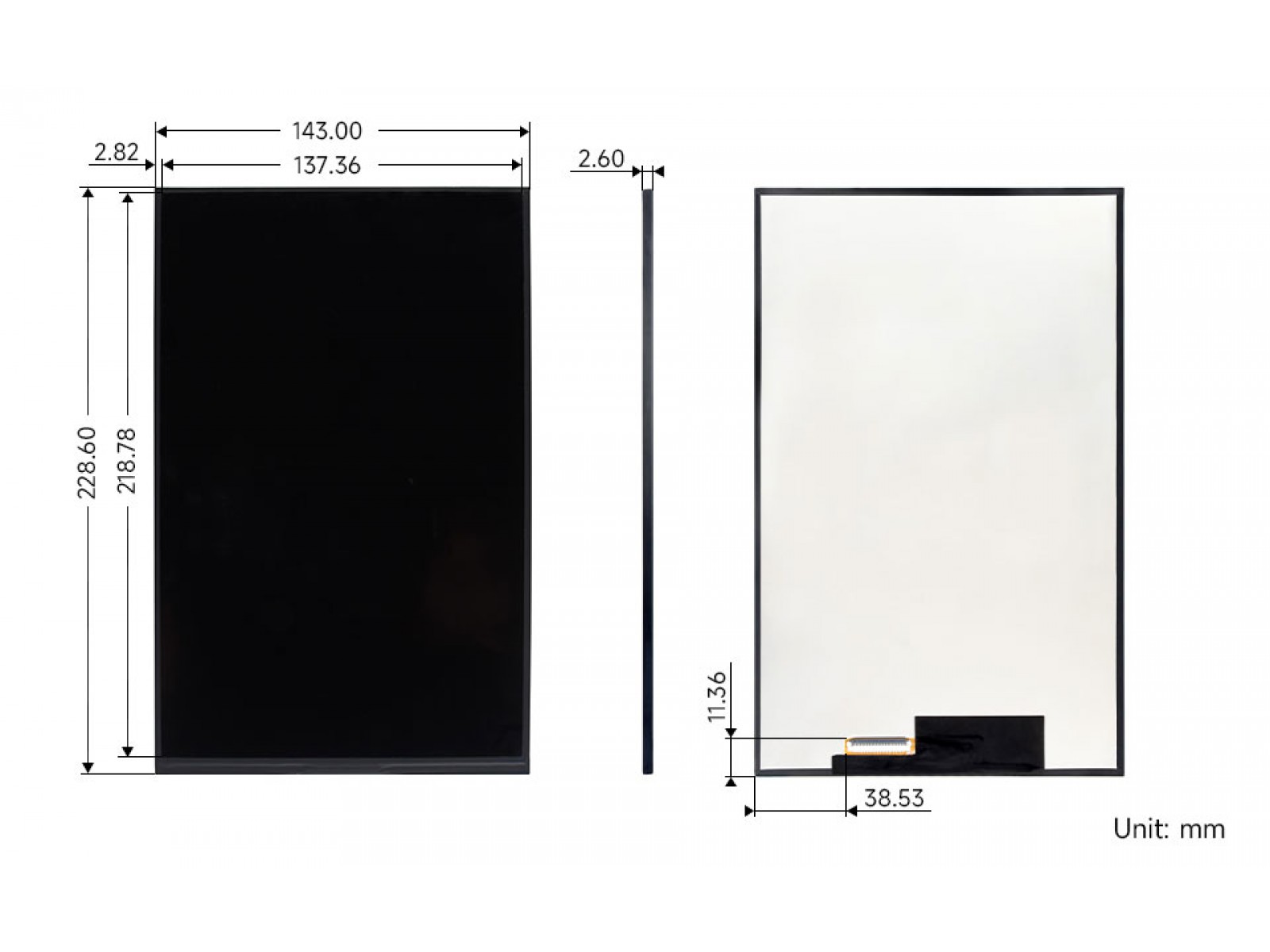 10.1inch IPS LCD Display, 10.1" 800×1280 High Resolution IPS LCD Panel, MIPI Interface, IPS Screen, Full Color, Wide Viewing Angle