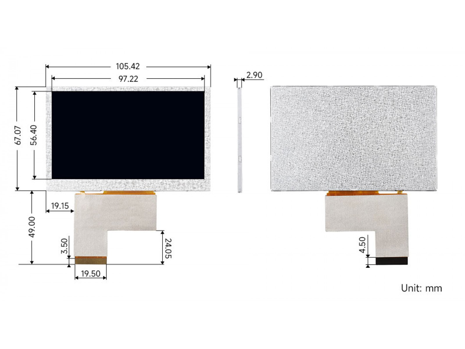 4.3inch IPS LCD Display, 4.3" 800×480 High Resolution IPS LCD Panel, RGB Interface, IPS Screen, 800×480, Full Color, Wide Viewing Angle