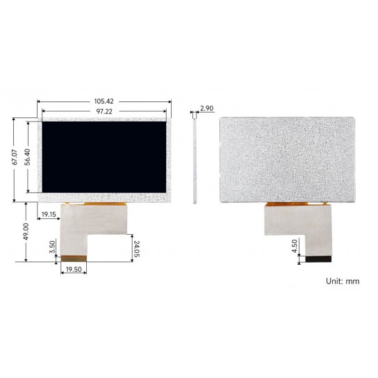 4.3inch IPS LCD Display, 4.3" 800×480 High Resolution IPS LCD Panel, RGB Interface, IPS Screen, 800×480, Full Color, Wide Viewing Angle