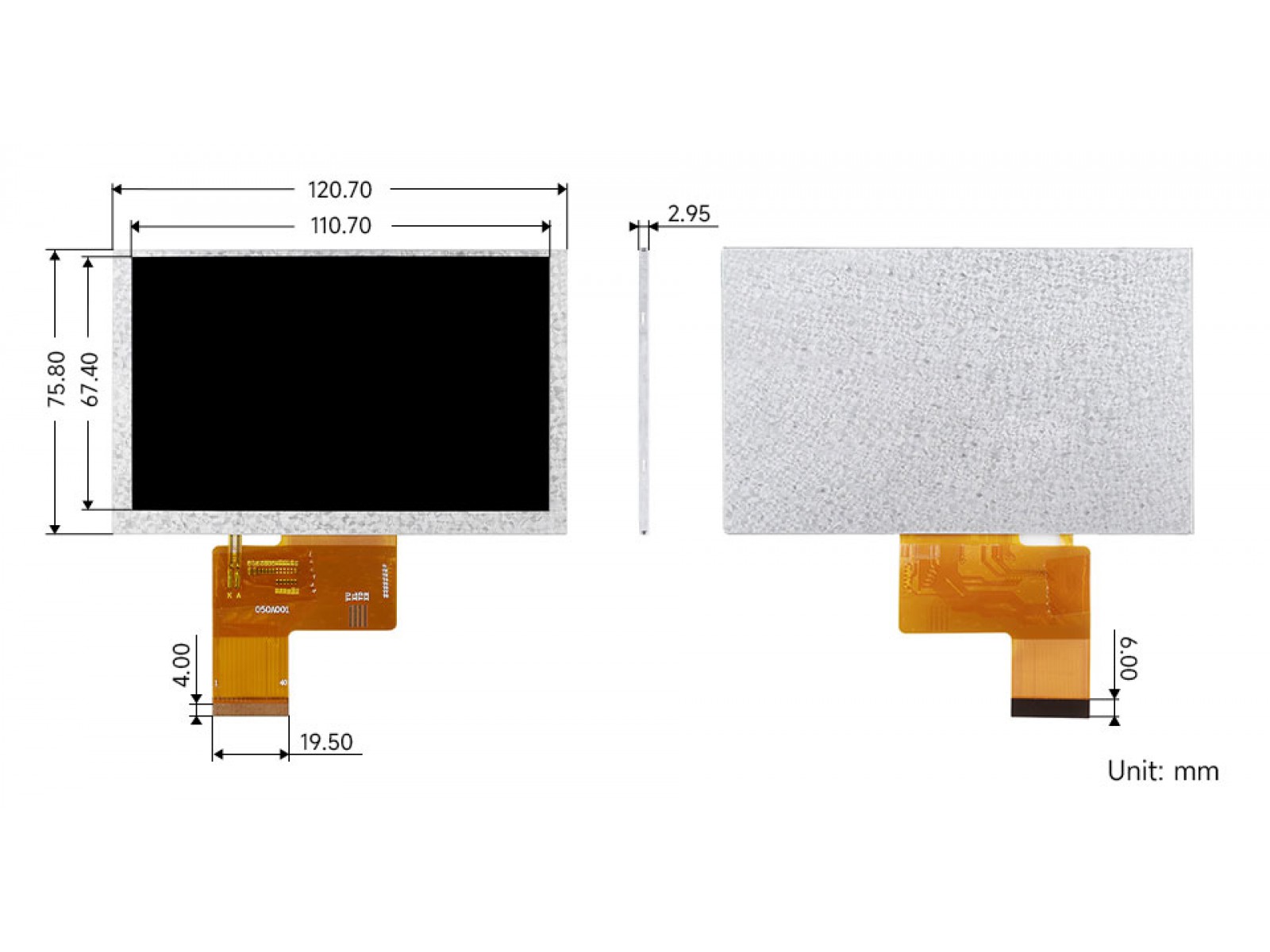 5inch IPS LCD Display, 5" 800×480 High Resolution IPS LCD Panel, RGB Interface, IPS Screen, 800×480, Full Color, Wide Viewing Angle