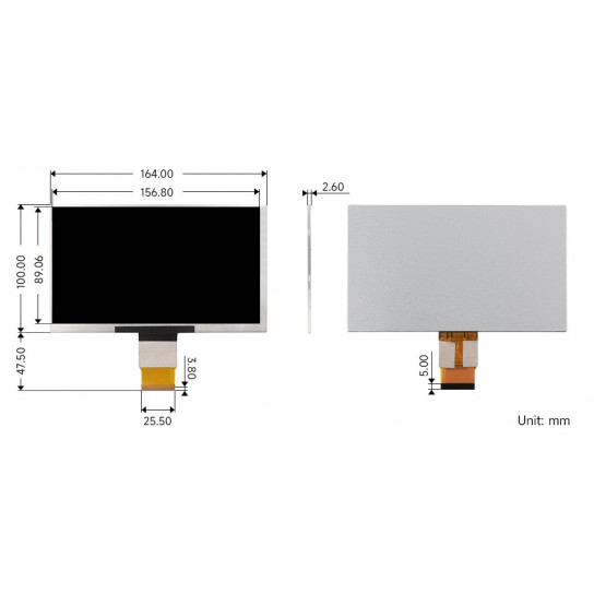 7inch IPS LCD Display, 7" 1024×600 High Resolution IPS LCD Panel, RGB Interface, IPS Screen, Full Color, Wide Viewing Angle