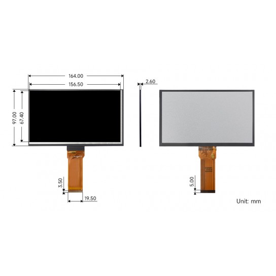 7inch IPS LCD Display, 7" 800×480 High Resolution IPS LCD Panel, RGB Interface, IPS Screen, 800×480, Full Color