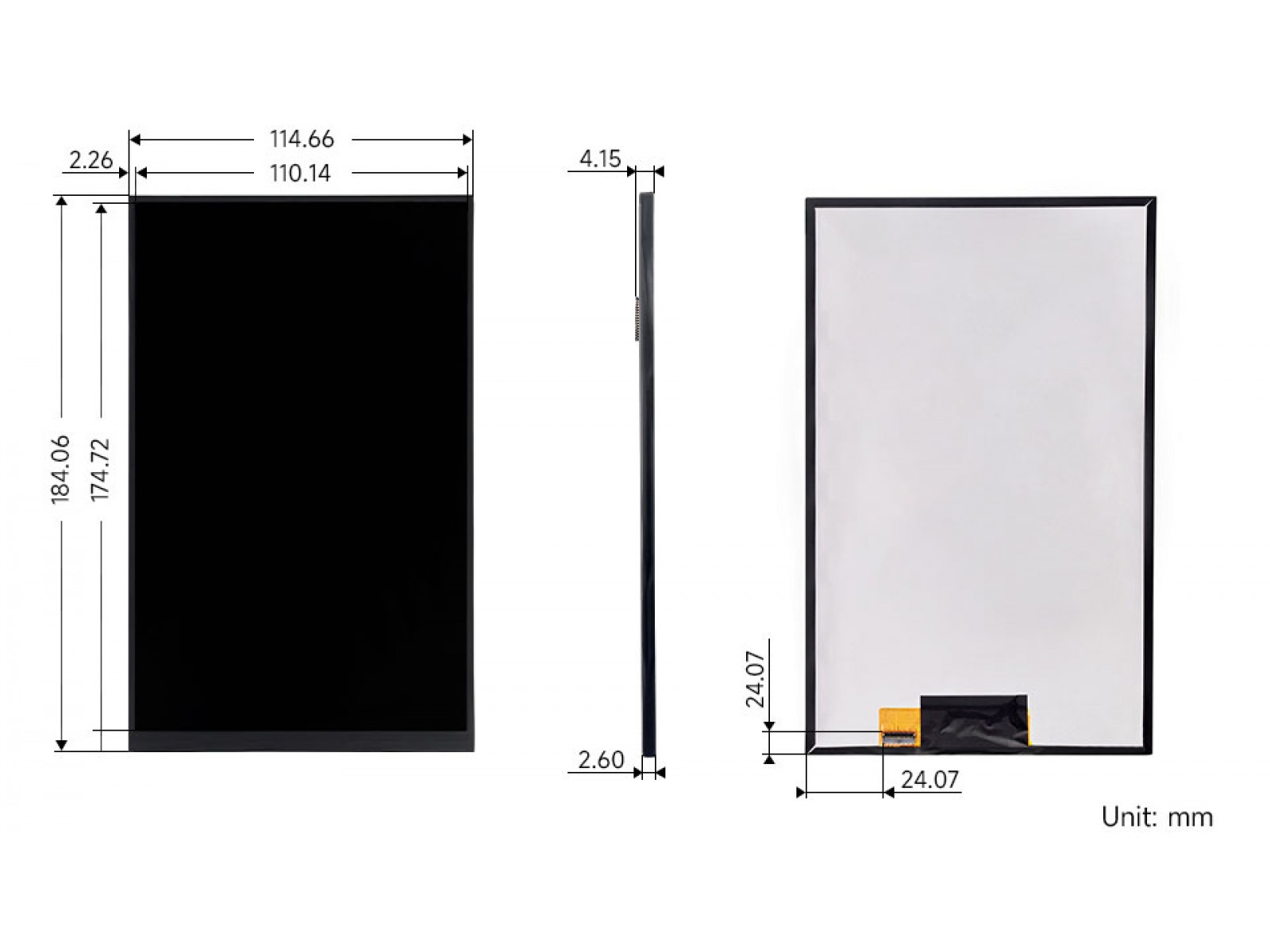 8inch IPS LCD Display, 8" 800×1280 High Resolution IPS LCD Panel, MIPI Interface, IPS Screen, Full Color, Wide Viewing Angle