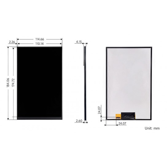 8inch IPS LCD Display, 8" 800×1280 High Resolution IPS LCD Panel, MIPI Interface, IPS Screen, Full Color, Wide Viewing Angle