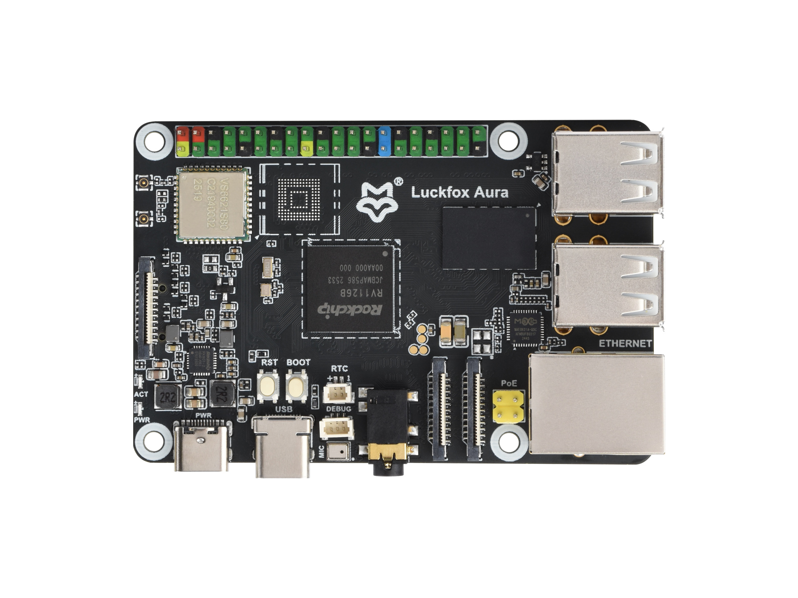 Luckfox Aura High-Performance Linux Development Board, Rockchip RV1126B Quad-Core 1.6GHz Processor, 3 TOPS Computing Power, 4K Encoding And Decoding, Options For RAM And eMMC