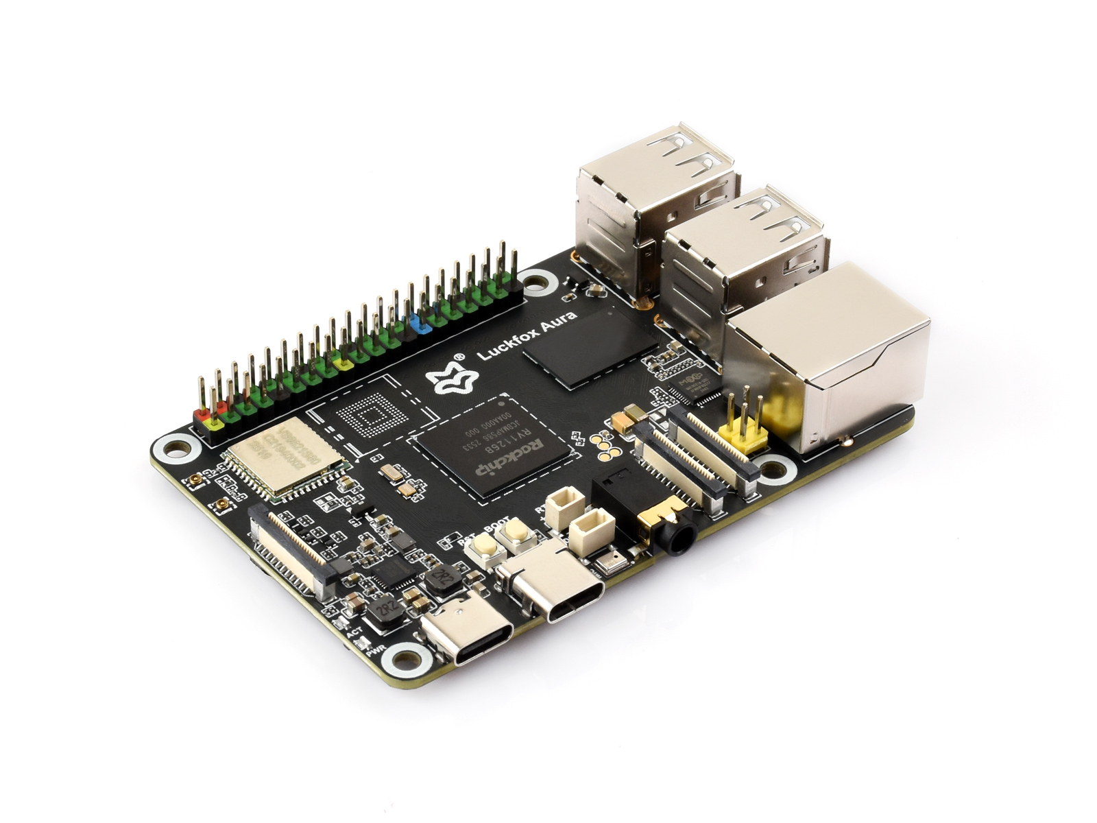 Luckfox Aura High-Performance Linux Development Board, Rockchip RV1126B Quad-Core 1.6GHz Processor, 3 TOPS Computing Power, 4K Encoding And Decoding, Options For RAM And eMMC