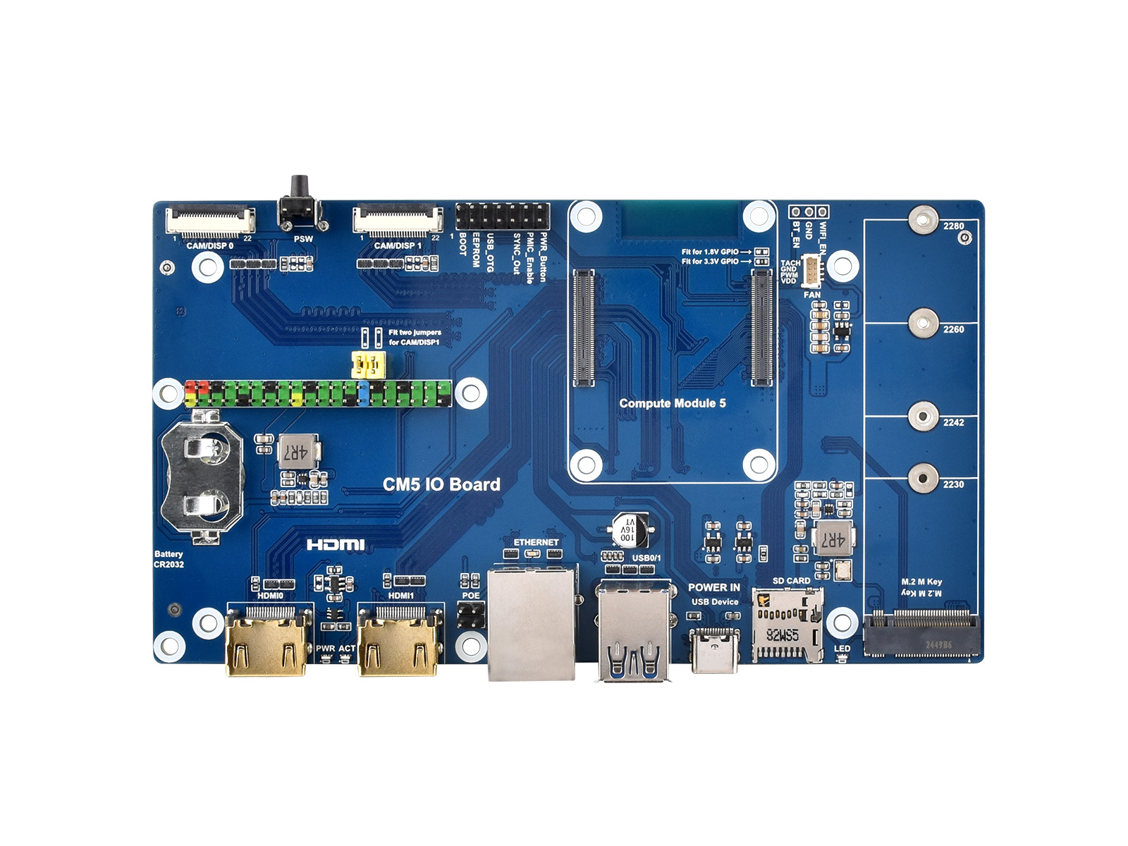 Luckfox CM5 IO Board For Compute Module 5, Dual HDMI Ports, Dual USB3.0 Ports, PoE Gigabit Ethernet RJ45 connector, PCIe M.2 Slot, for all Variants of CM5