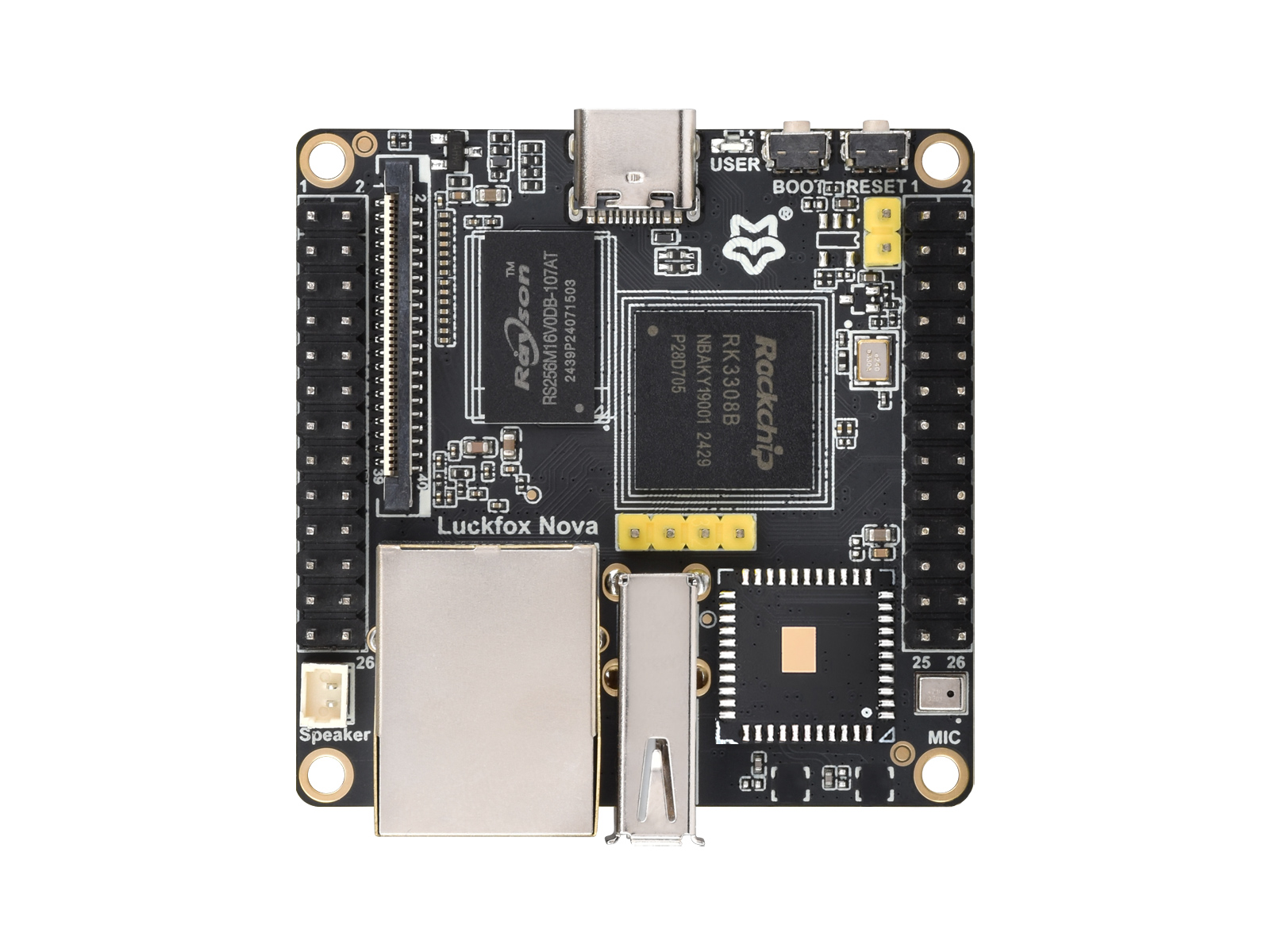 Luckfox Nova Micro Development Board, Based On Rockchip RK3308B, 8GB eMMC, Integrated High-Performance Audio Codec, Optional for Wireless / PoE Module