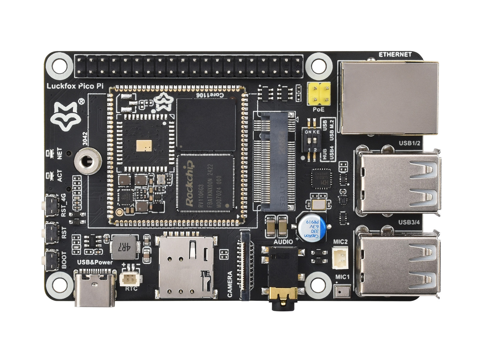 Luckfox Pico Pi Linux Micro Development Board, Based On Luckfox Core1106, 8GB eMMC, Supports Intelligent Encoding, Built-in Self-developed Third-generation ISP3.2, Up To 5MP Image Processing, Optional for Wireless / 4G Module
