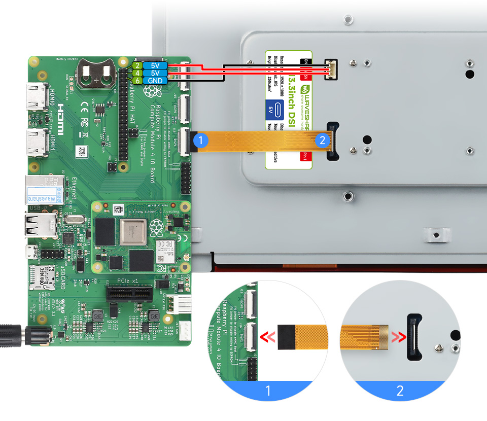 13.3inch DSI capacitive touch display, working with Compute Module 4 IO Board