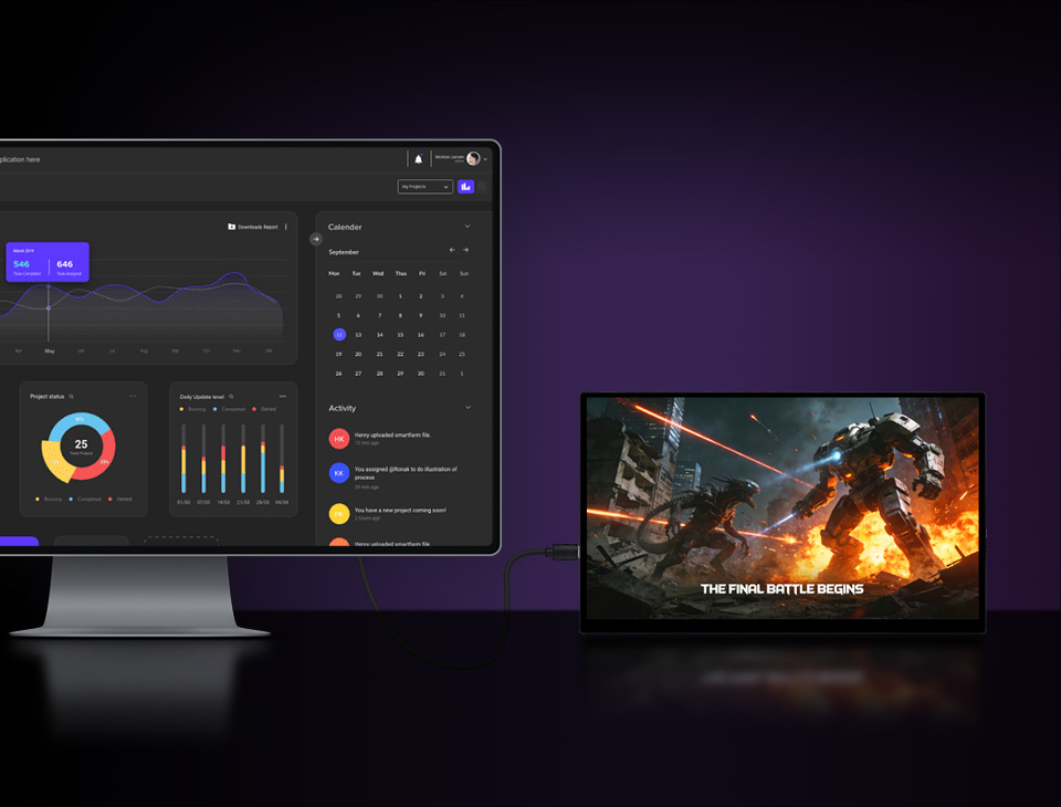 14inch 4K Touch Monitor with Stand, dual-screen operation demo