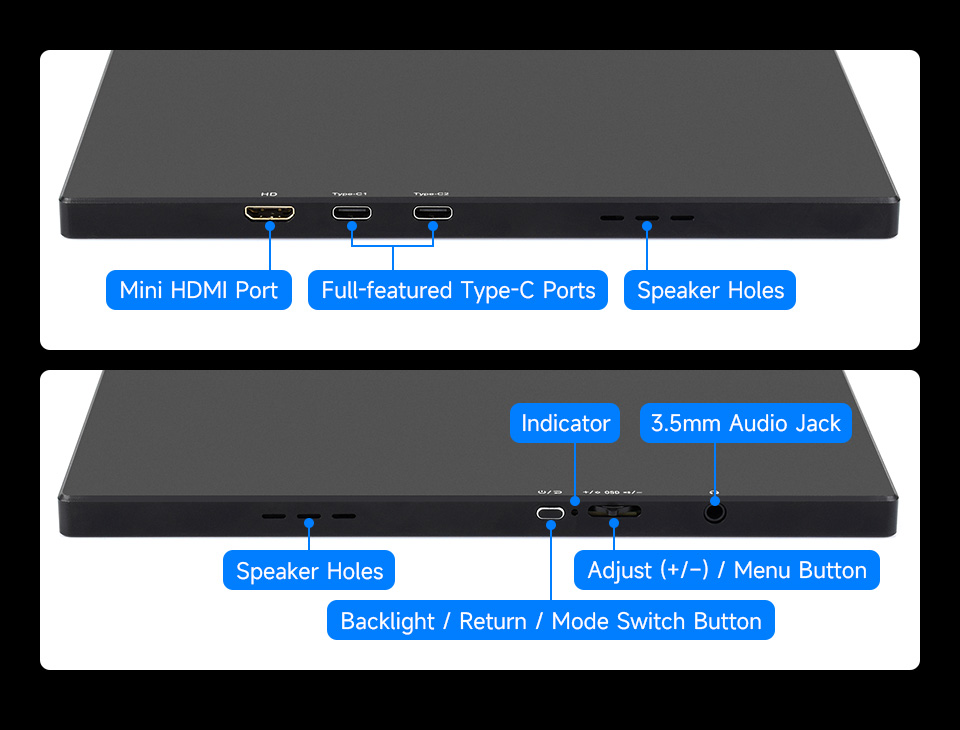 14inch 4K Touch Monitor with Stand, interface introduction