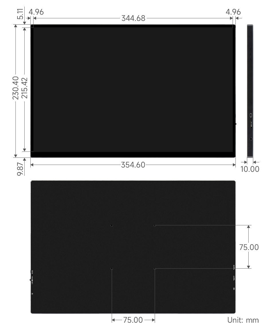 16inch 2K Touch Monitor with Stand, outline dimensions