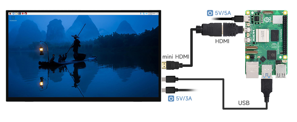  18.5inch Touch Monitor with Stand, working with Raspberry Pi 5