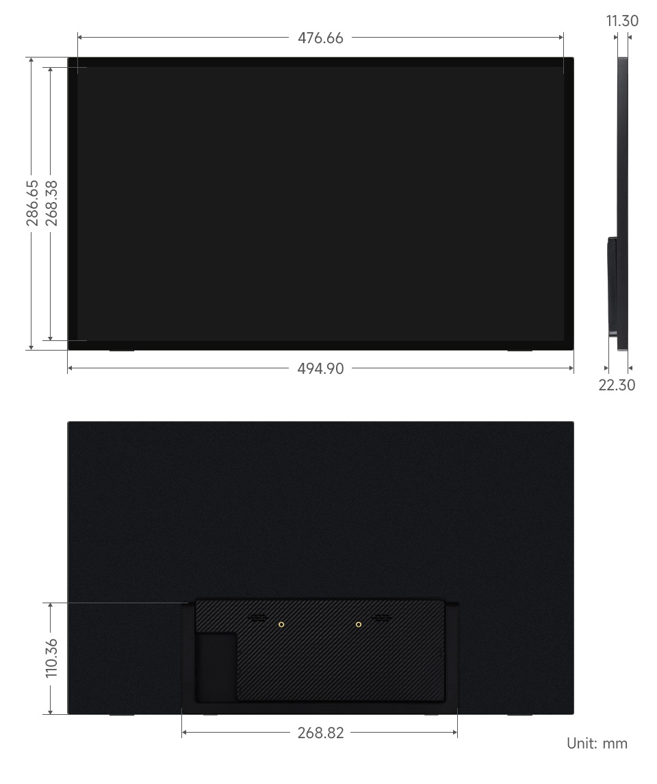  21.5inch Touch Monitor with Stand, outline dimensions