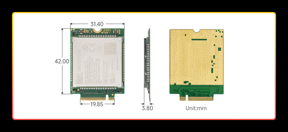 SIM7600G-H-M.2 4G module, front and back view