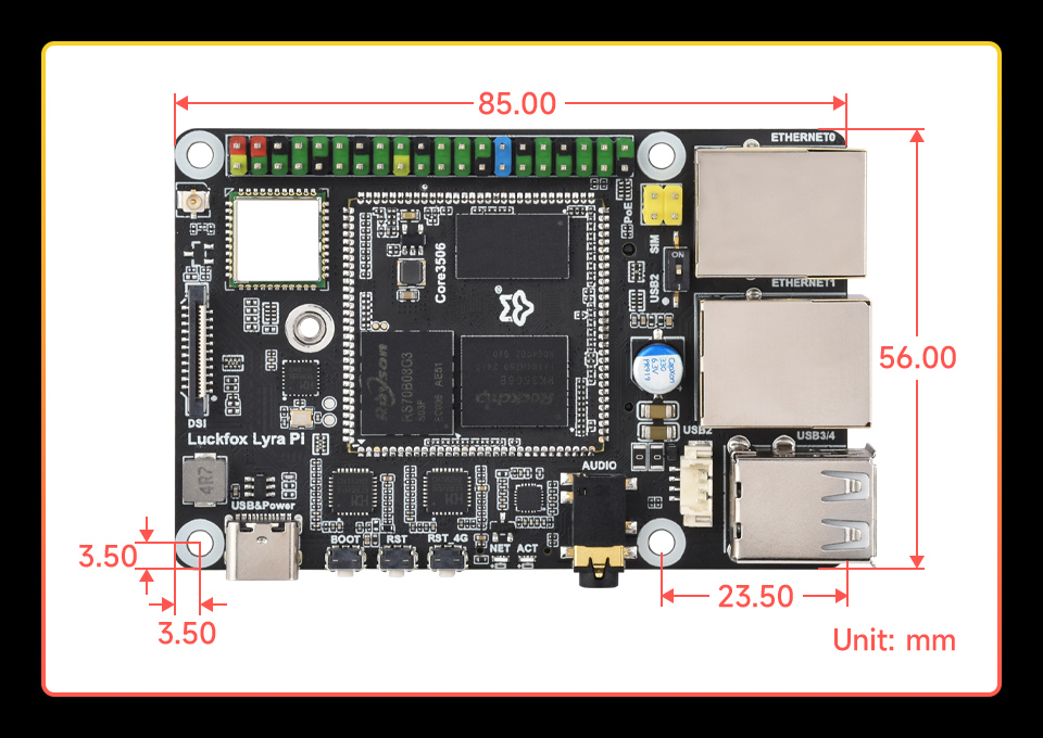 Luckfox Lyra Pi series, outline dimensions