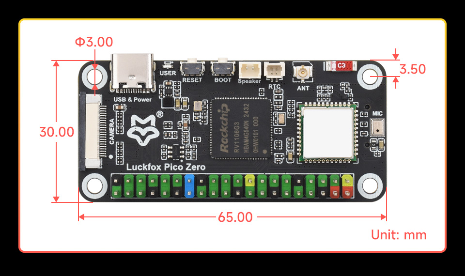 Luckfox Pico Zero Linux Micro Development Board, outline dimensions